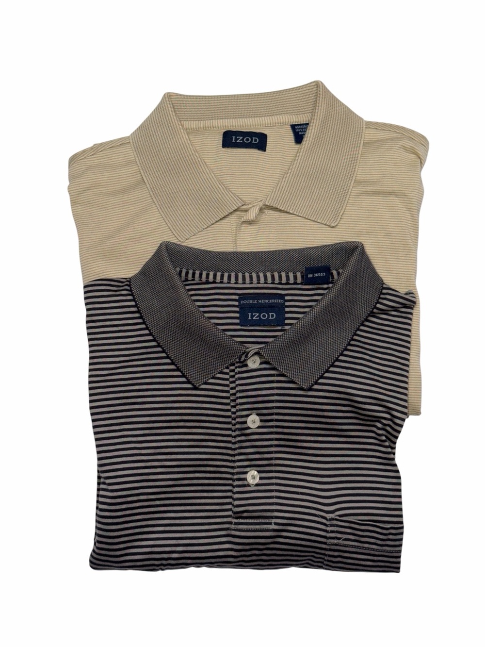 IZOD Mens Striped Polo Golf Shirts (Lot of 2) Size Large Double Mercerized